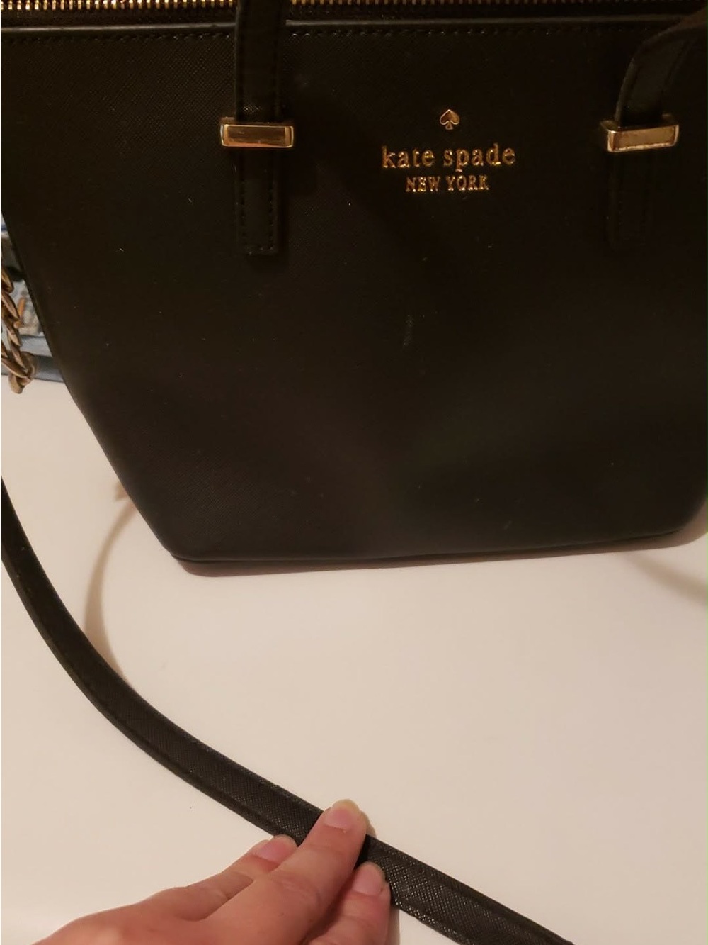 kate spade Black Saffiano Leather Mini Crossbody with Gold Hardware